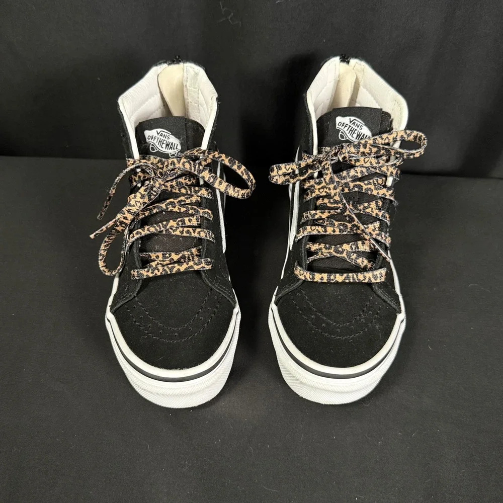 Vans Sk8-Hi Leopard Heart High Top Zip Sneakers Suede Black Youth 1.5 721356